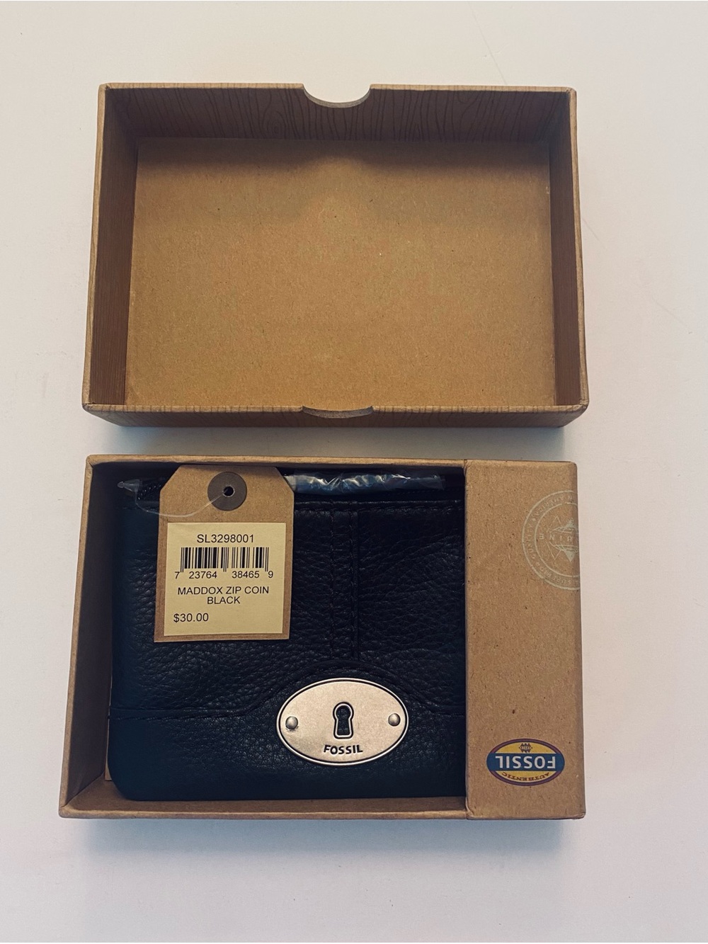 Fossil Black Leather Zip Coin Wallet